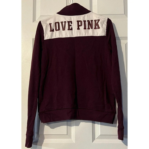 Victoria Secret Sweatshirt Maroon 1/4 Zip Sweater Love Pink Women's Medium - Picture 2 of 5
